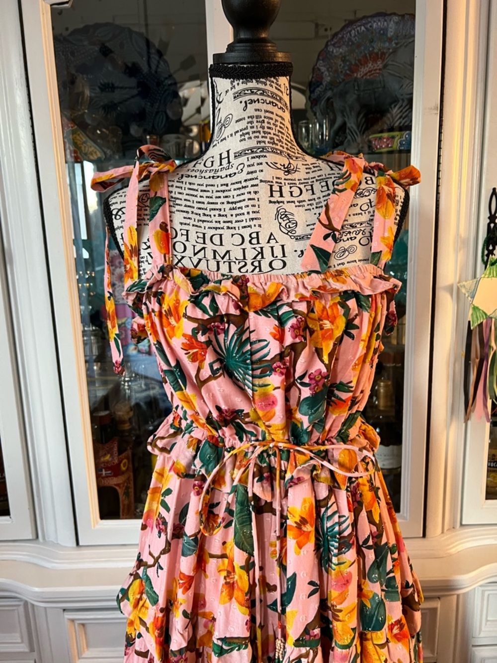 FARM Rio Pink Tropical Floral Tie-Shoulder Tiered Maxi Dress L - Picture 4 of 16